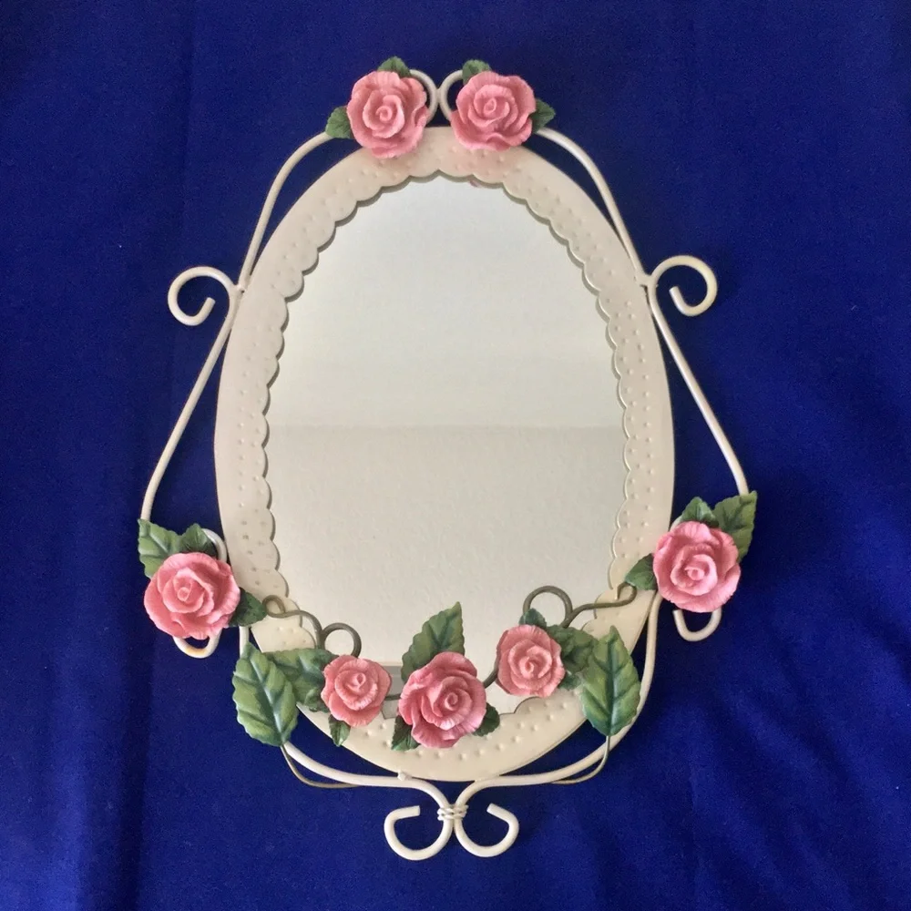 Vintage Oval Mirror with Pink Roses - Picture 2 of 10
